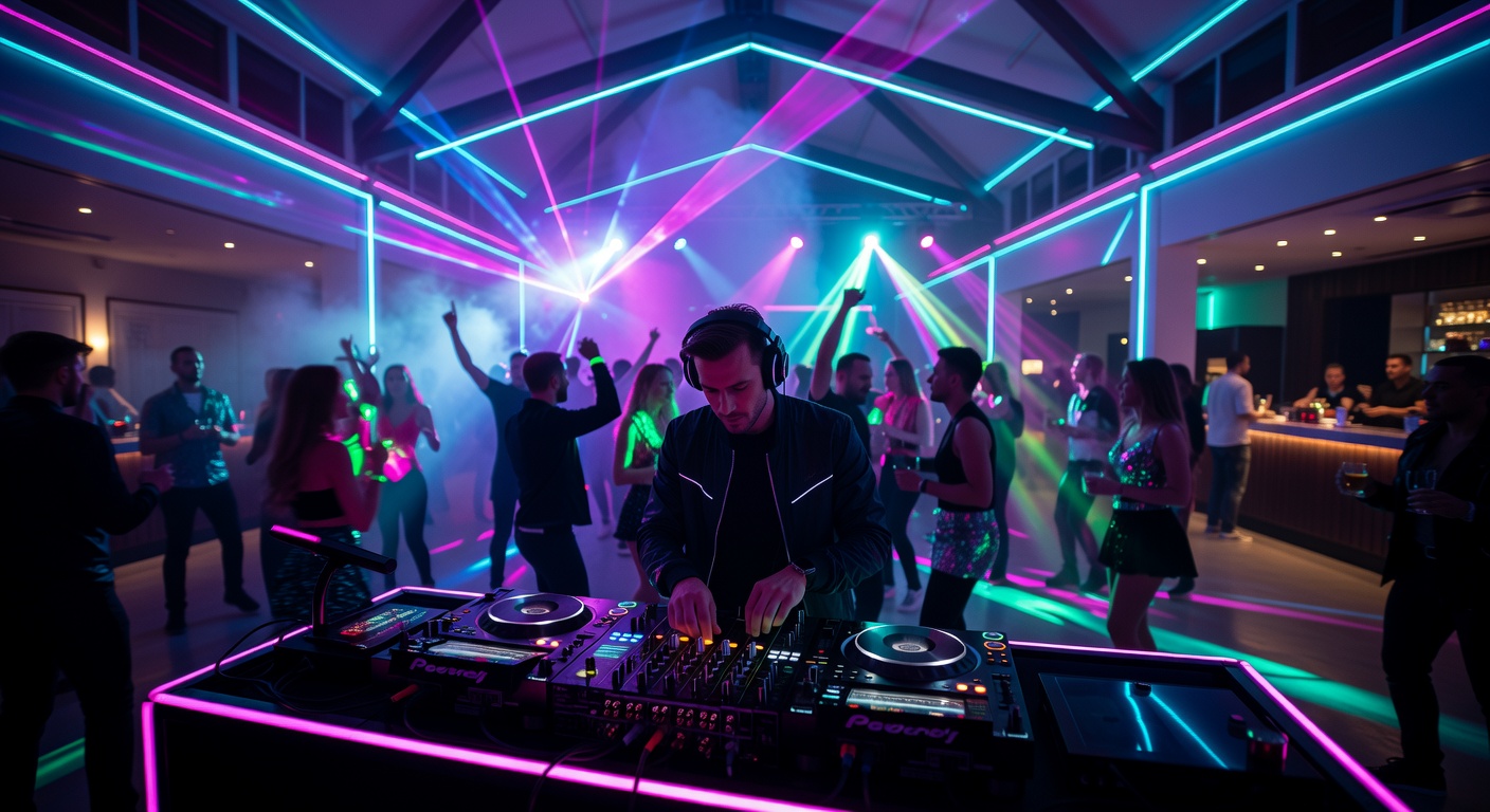 DJ playing at neon lit club