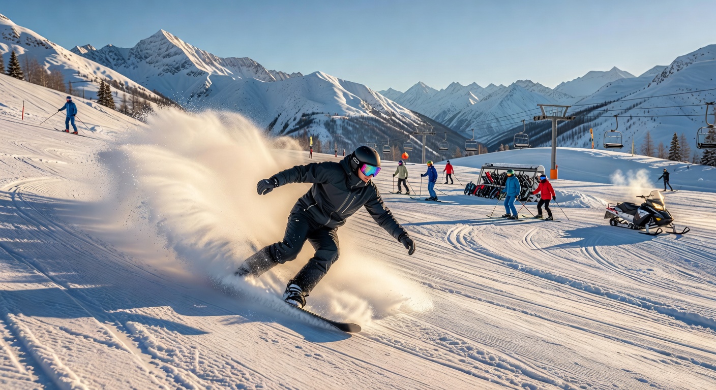 Snowboarding on a mountain